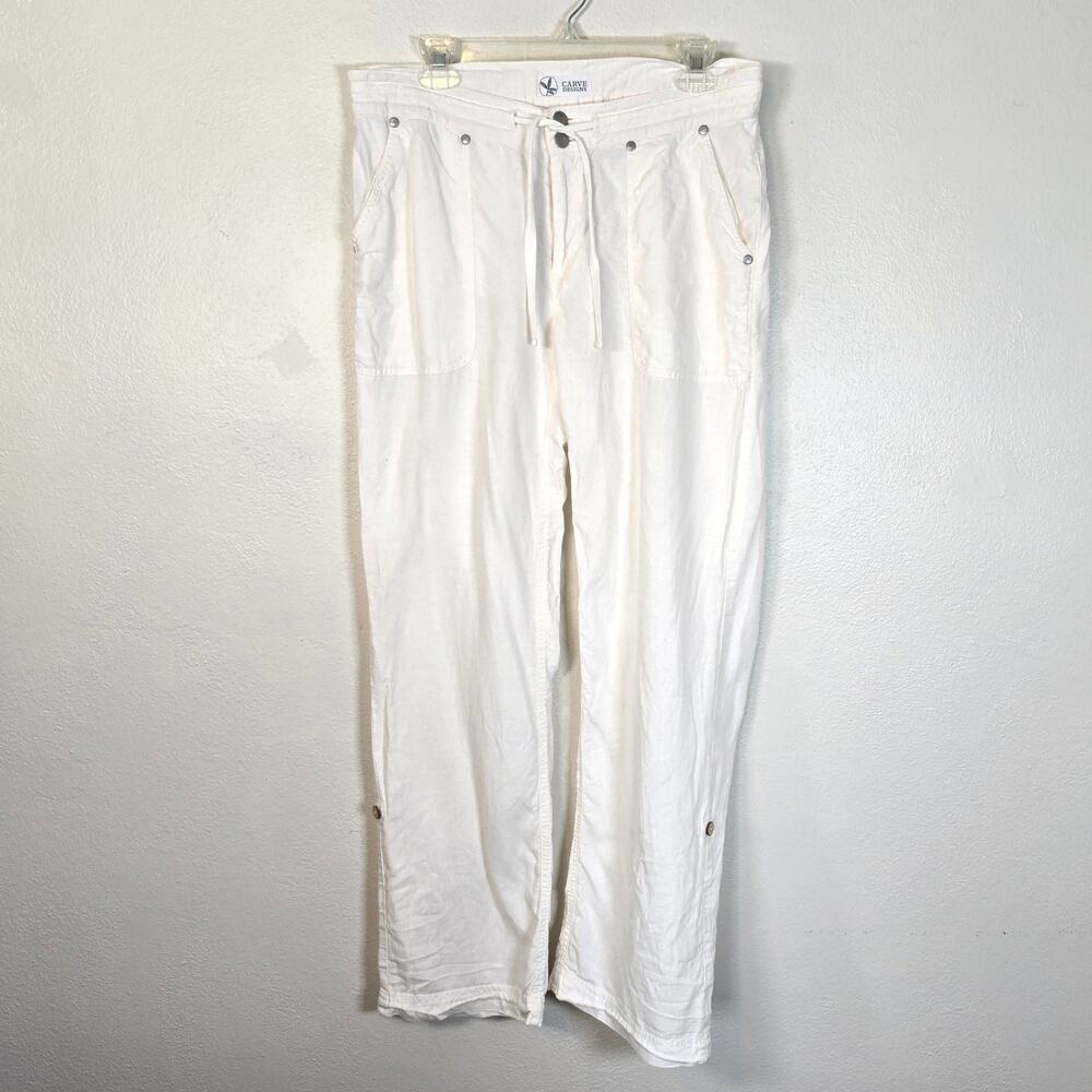 Carve Designs Linen Blend Pants Women's 10 White Roll Cuff Straight Leg Beachy